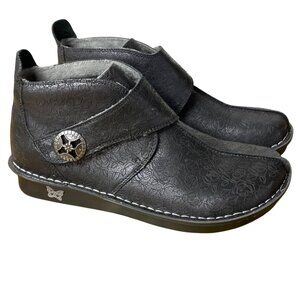 Alegria Caiti Leather Ankle Boots Embossed Black Sz 40 (EU) Comfort Adjustable